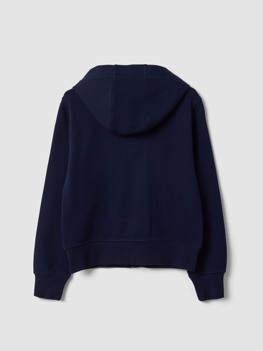 Blue organic cotton hooded zip-up sweatshirt with star detail for girls_1