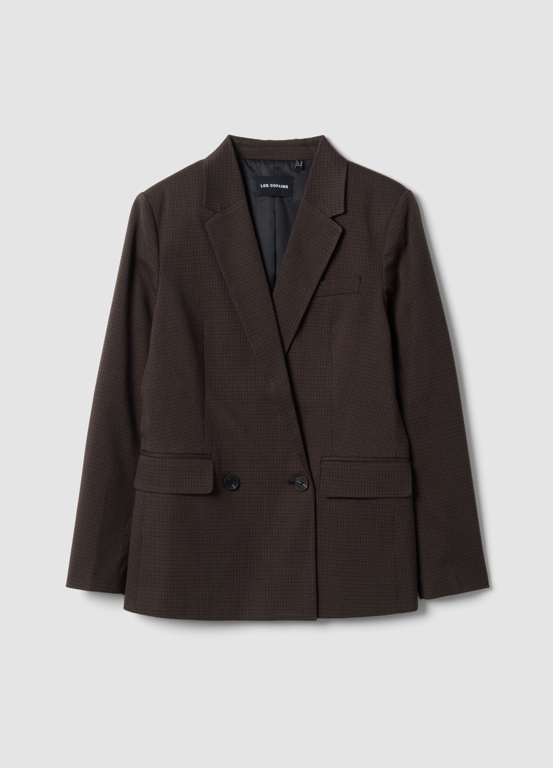 Brown stretch viscose micro-check regular-fit blazer