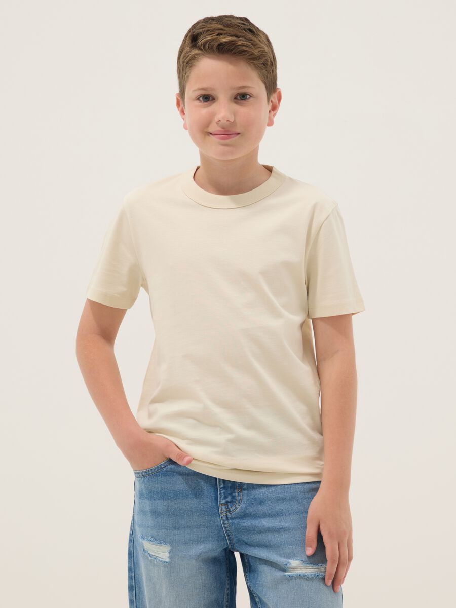 T-shirt in puro cotone beige da ragazzo regular fit_0