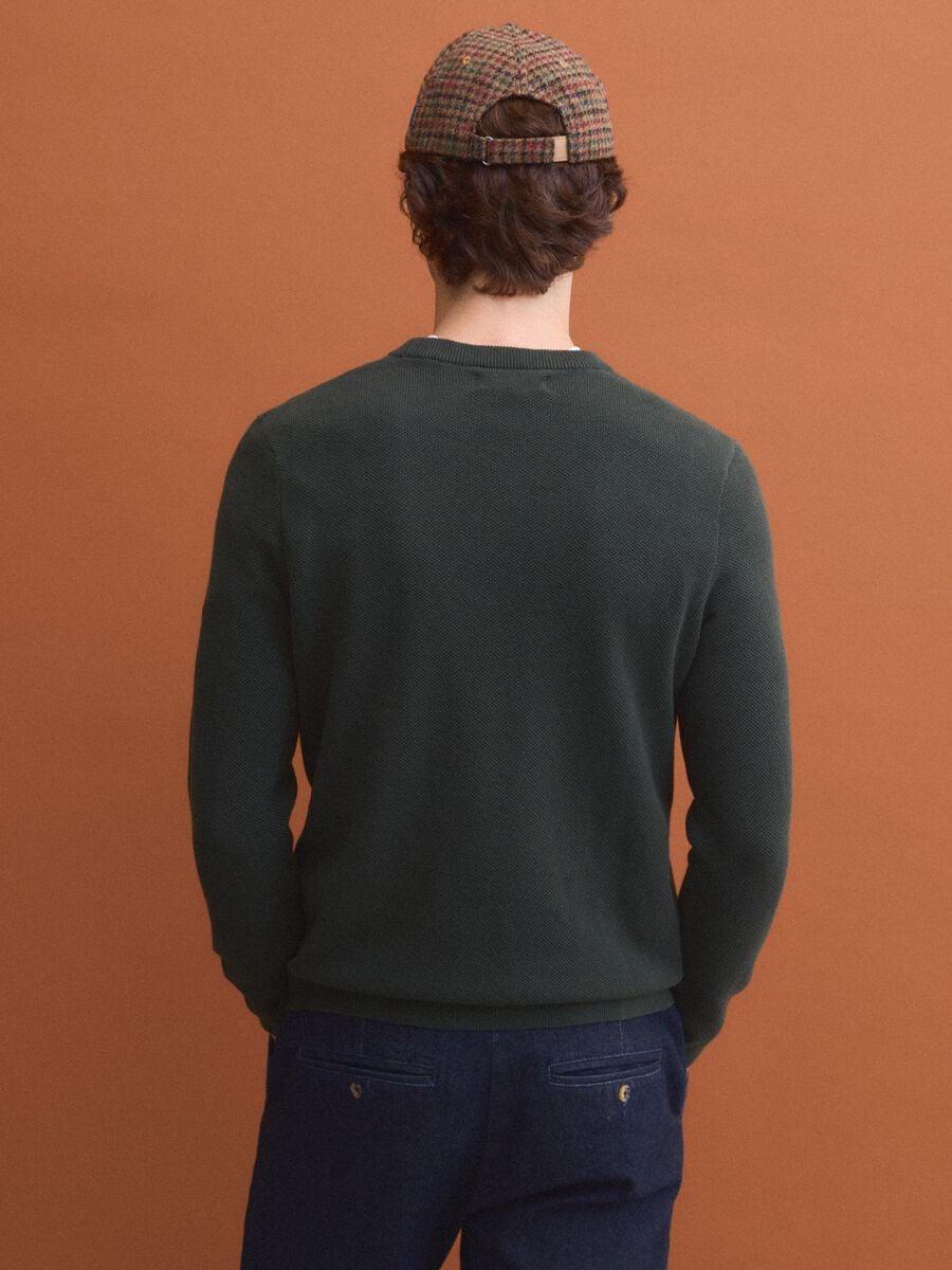 Green pure cotton crew-neck jumper, regular fit_3