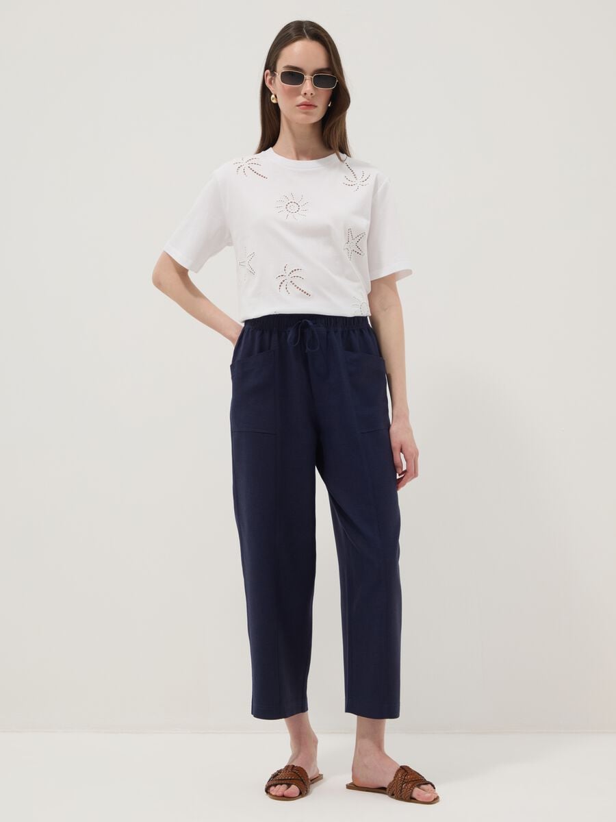 White pure cotton T-shirt with broderie anglaise embroidery, regular fit_2