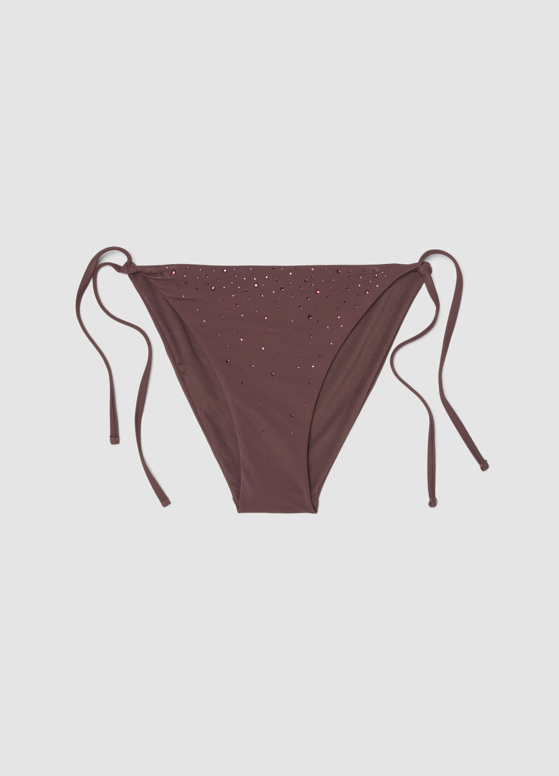 Slip bikini elasticizzato marrone con dettagli brillanti