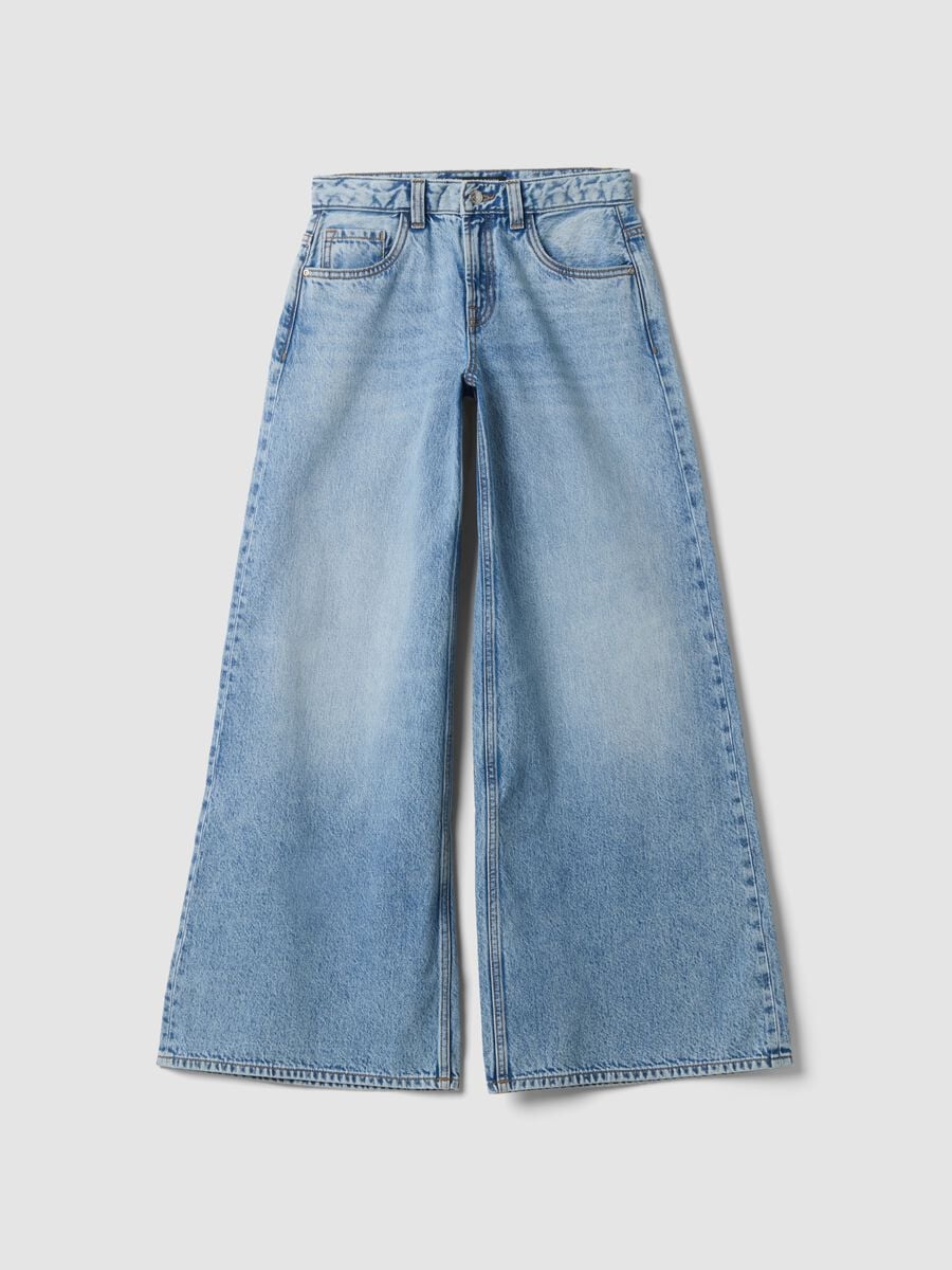 Light blue pure cotton super wide-leg jeans_4
