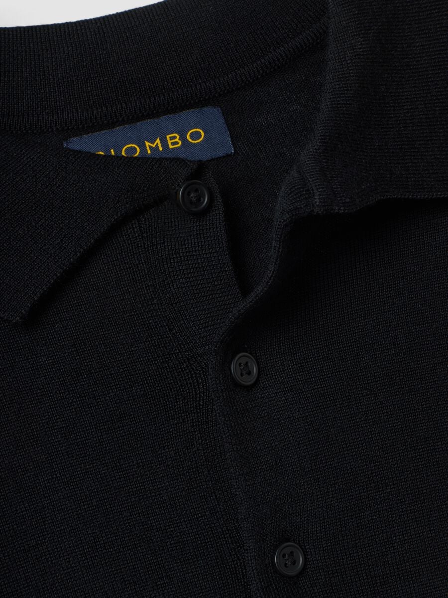 Black pure merino wool polo jumper with polo collar_1