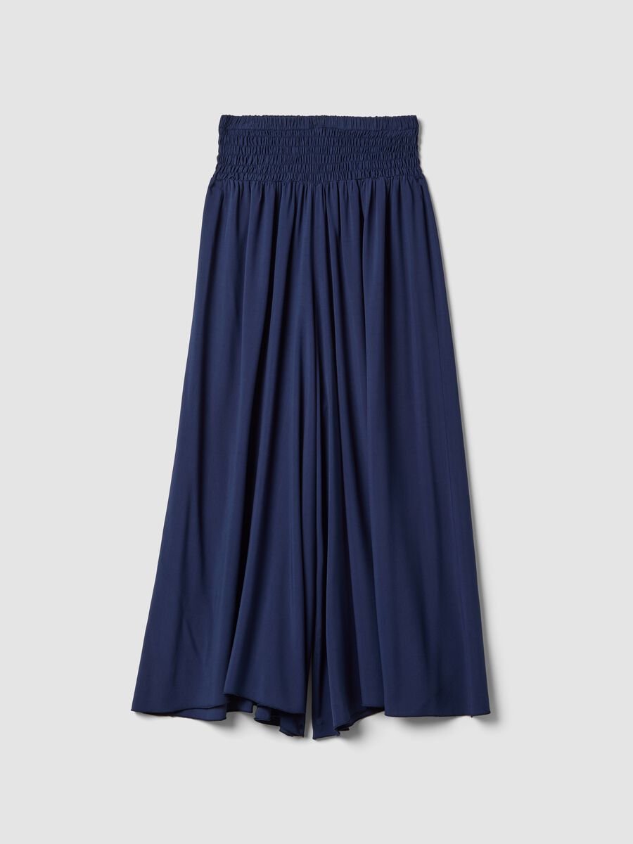 Wide blue pure-viscose trousers with elasticated waist, regular fit_4