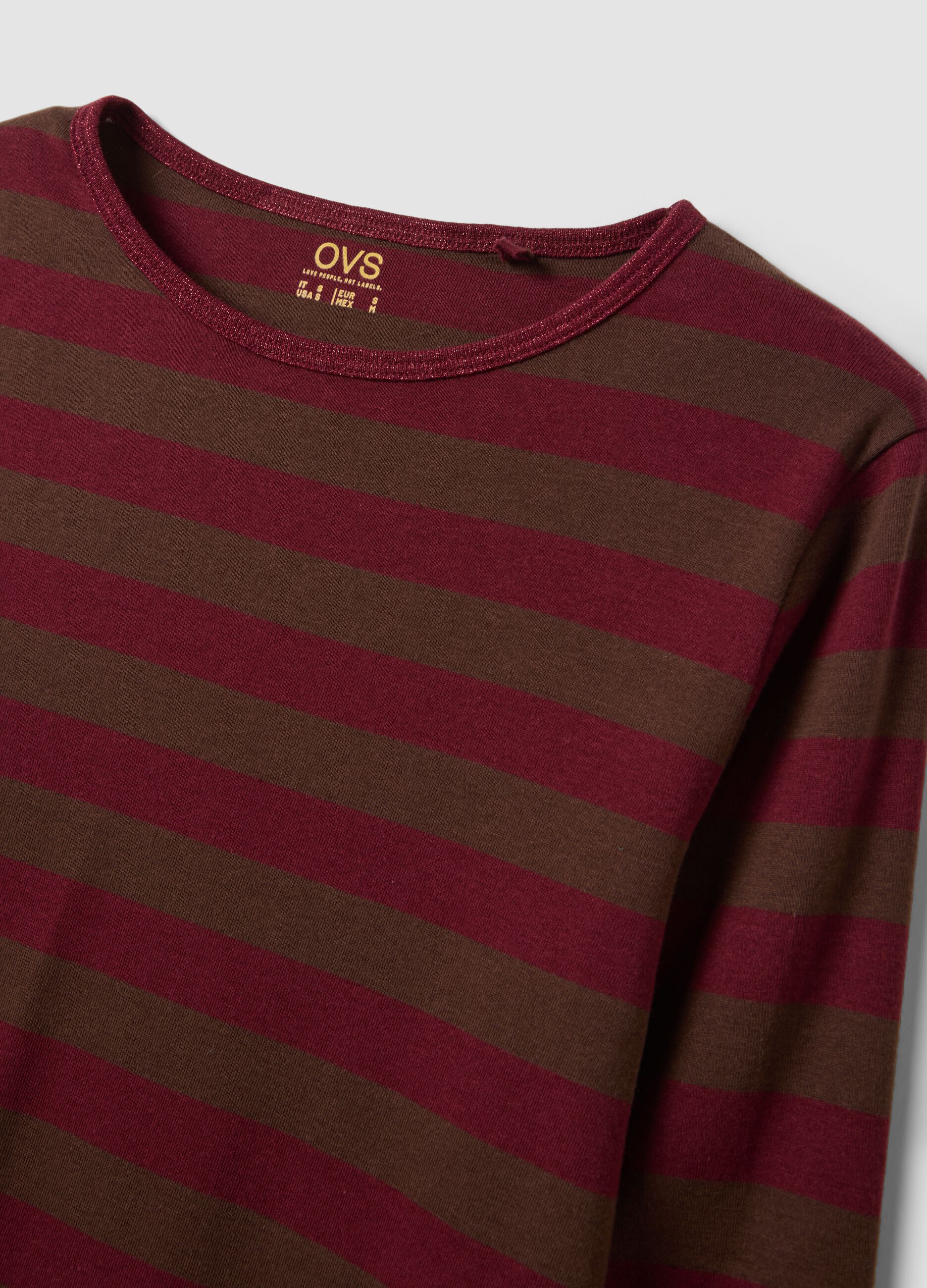 Brown striped pure cotton crew-neck T-shirt