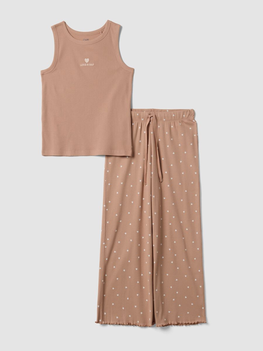 Brown pure organic cotton pyjamas with sleeveless top and printed trousers_4