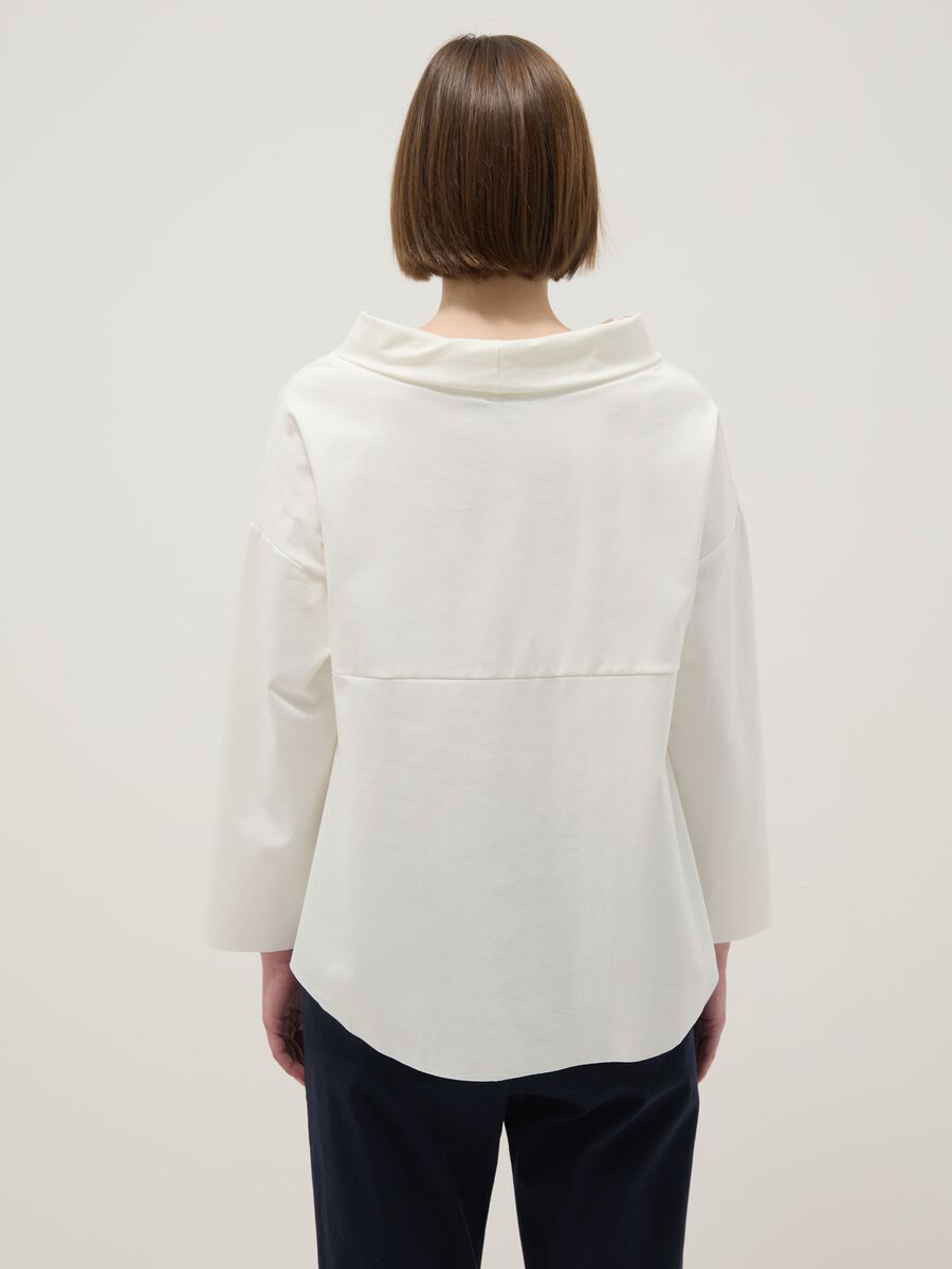 White regular fit stretch cotton blend jumper with wide neckline_2