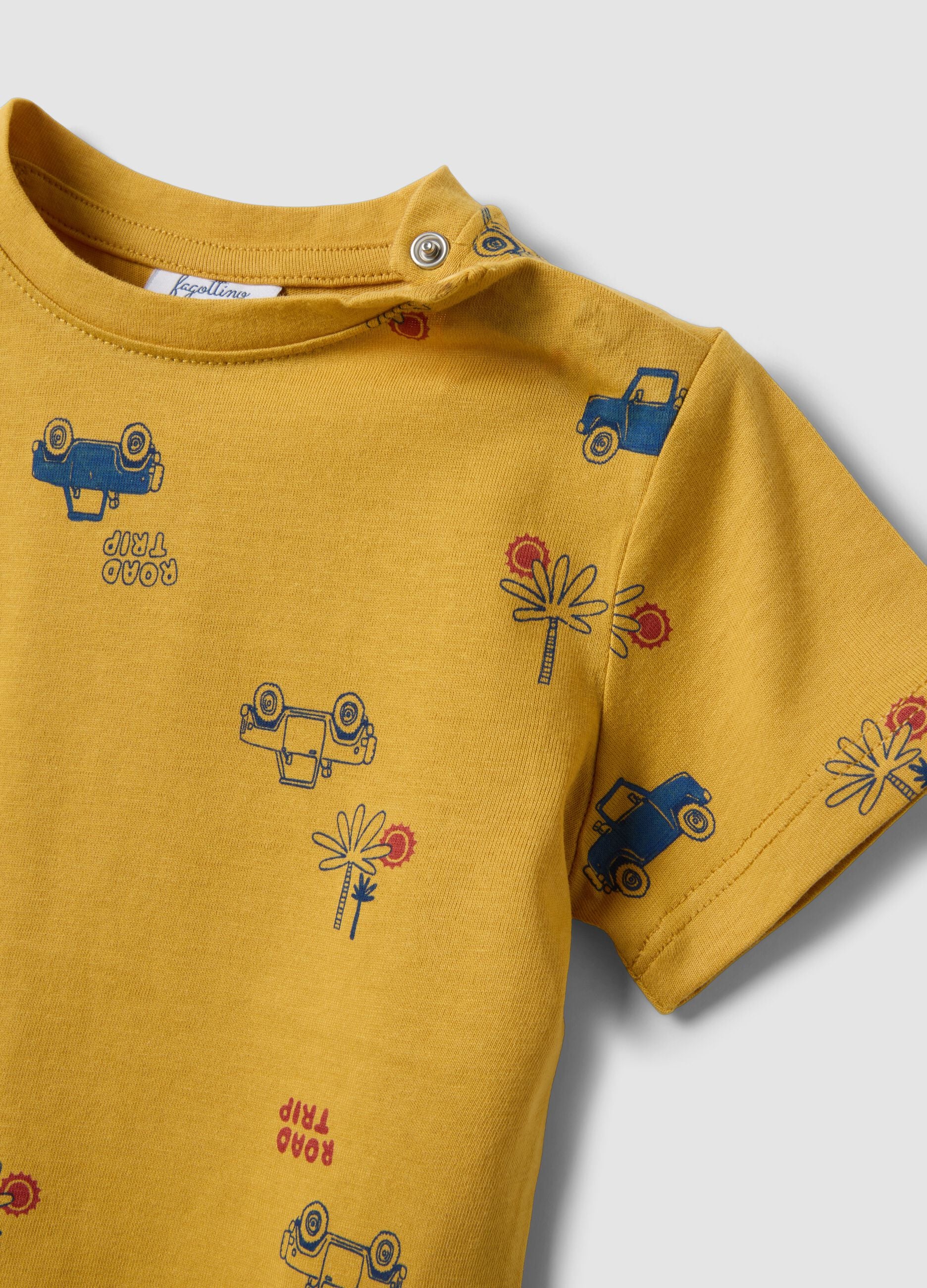 Yellow pure organic cotton boys&rsquo; T-shirt with car print