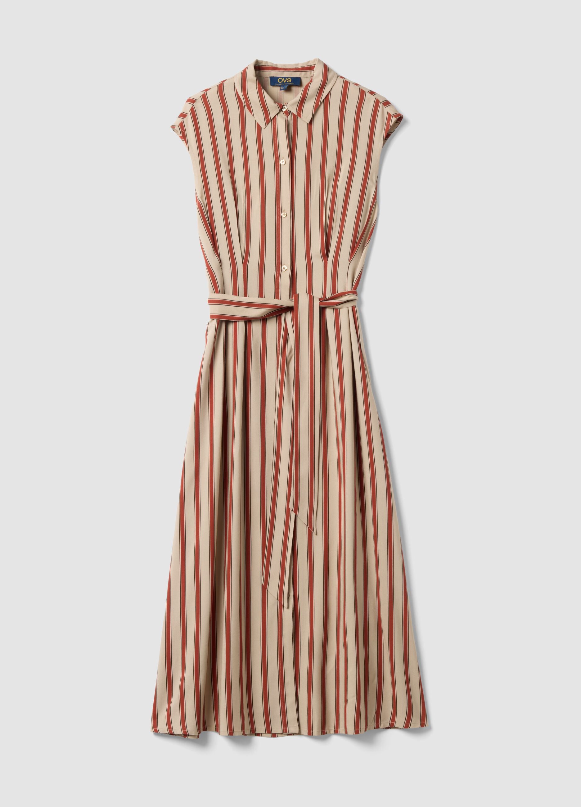 Multicolour pure viscose striped midi dress, regular fit