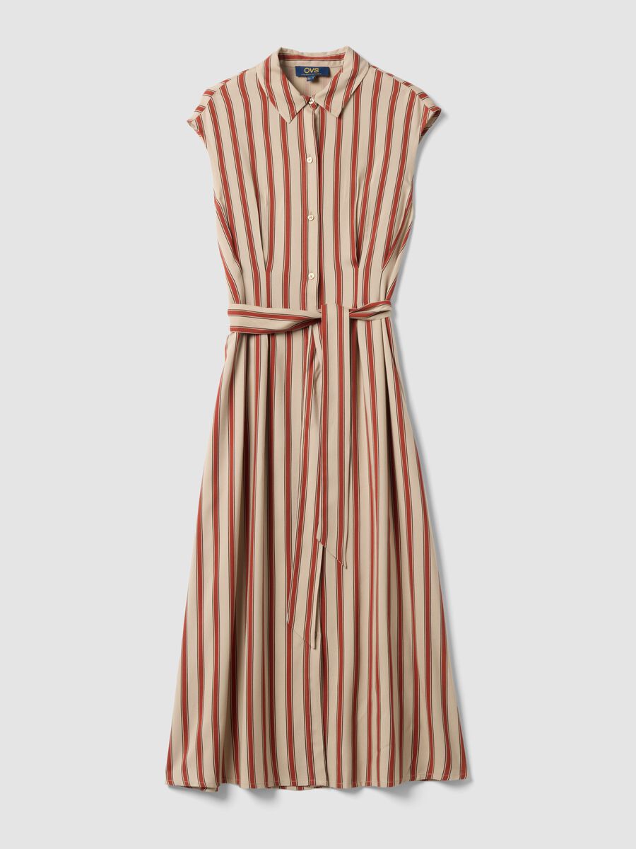 Multicolour pure viscose striped midi dress, regular fit_4