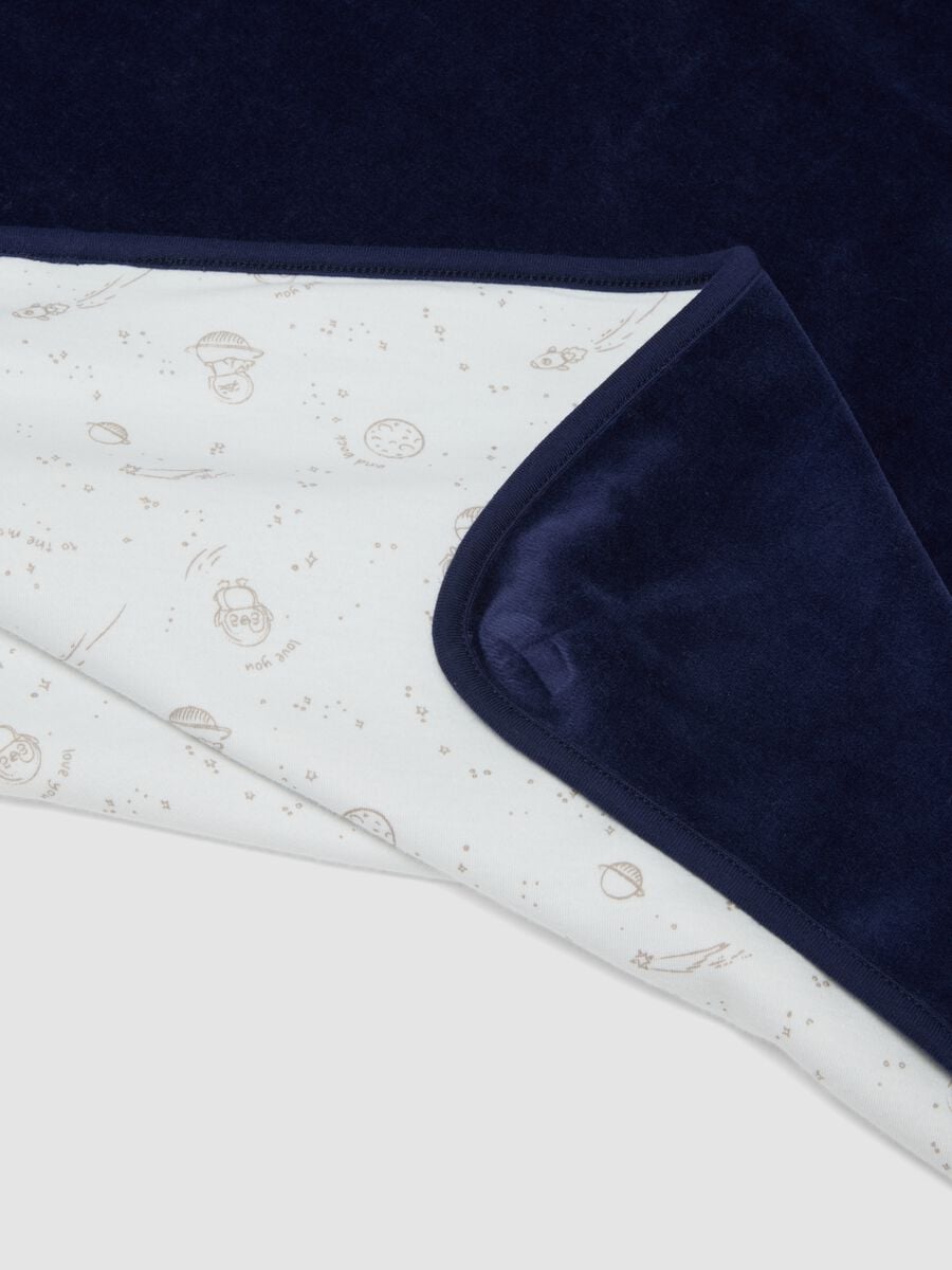 Blue organic cotton-blend baby blanket with print_2