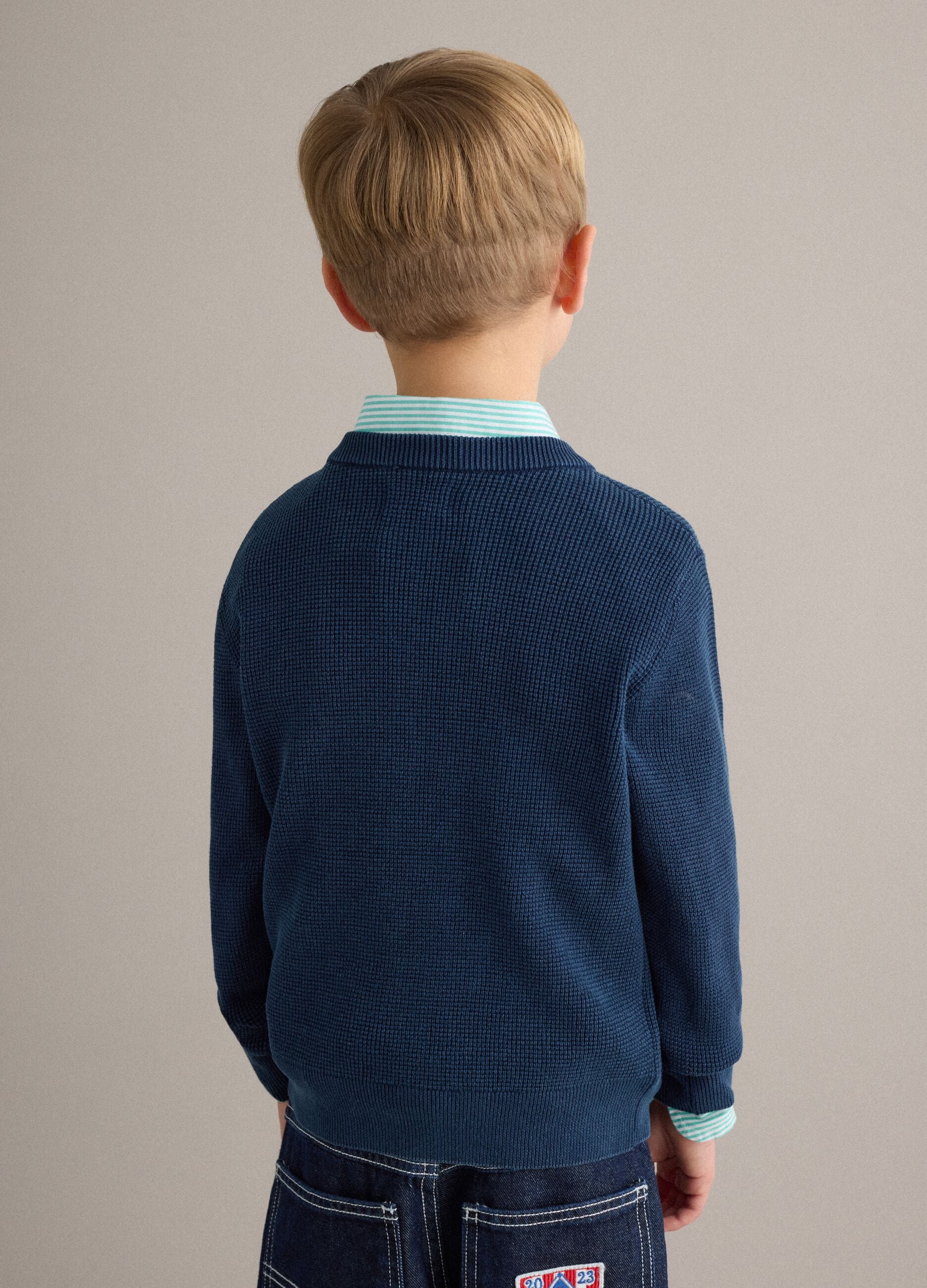 Children's regular fit blue crew neck pure cotton jumper