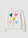White cotton-blend crew-neck sweatshirt with hearts_0