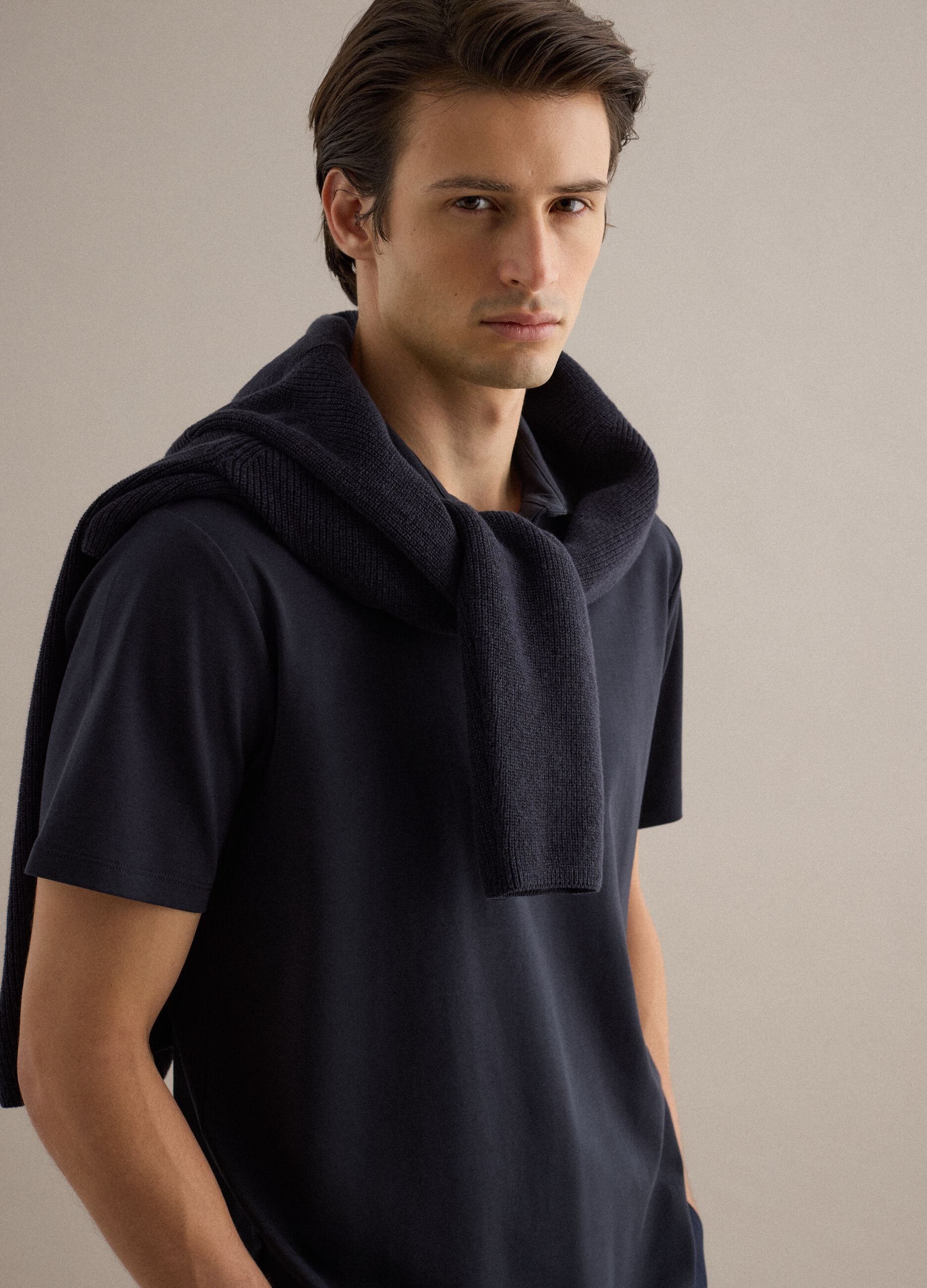 Black regular-fit polo in pure mercerised cotton