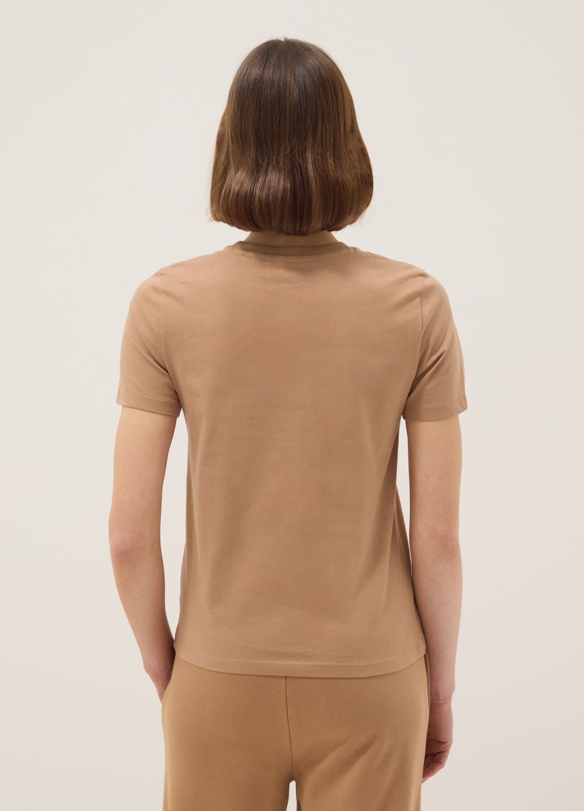 Brown pure cotton crew neck t-shirt regular fit