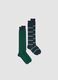 Multicolour stretch cotton blend long socks twin pack_0