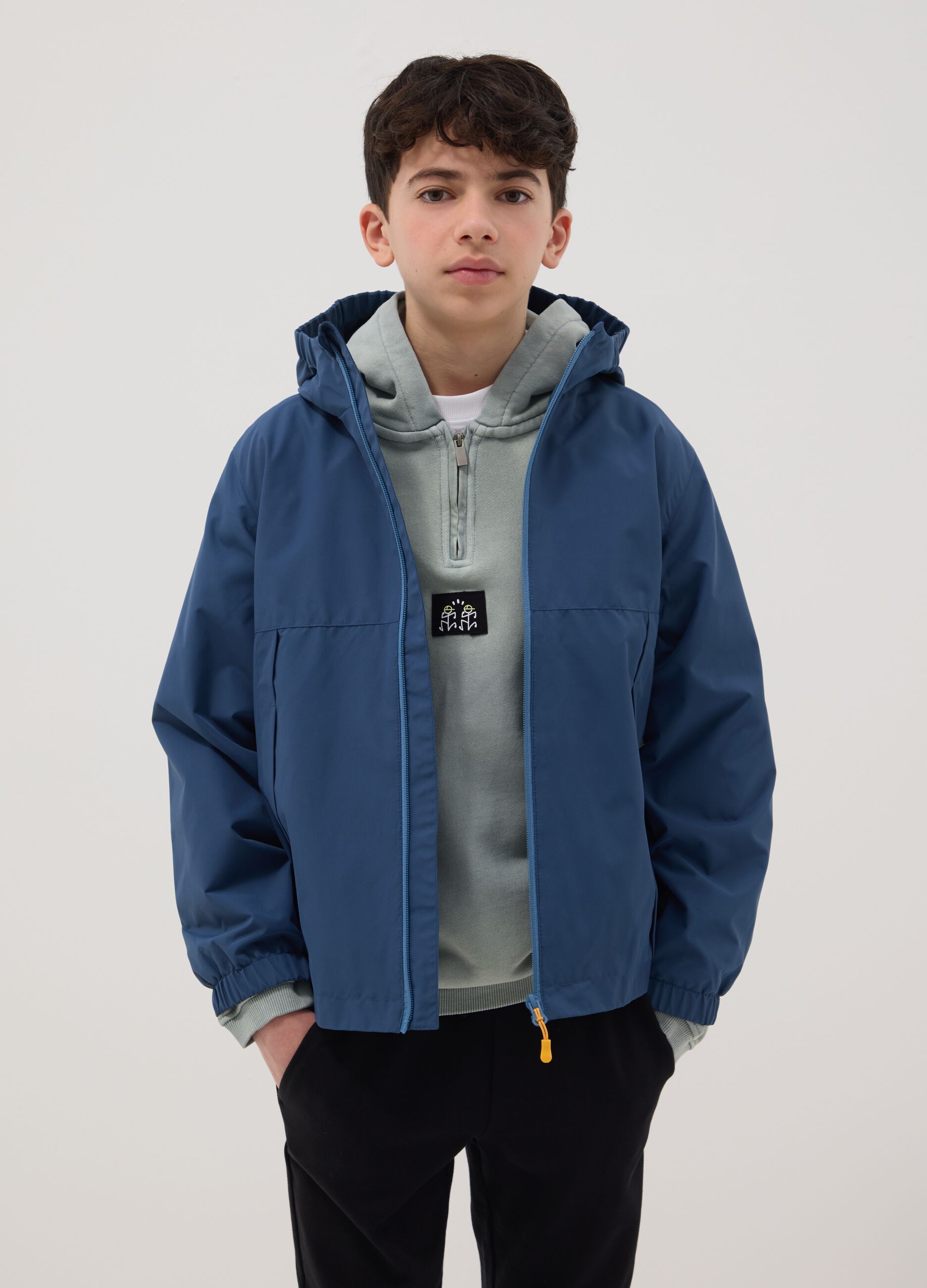 Boys' regular fit blue hooded jacket