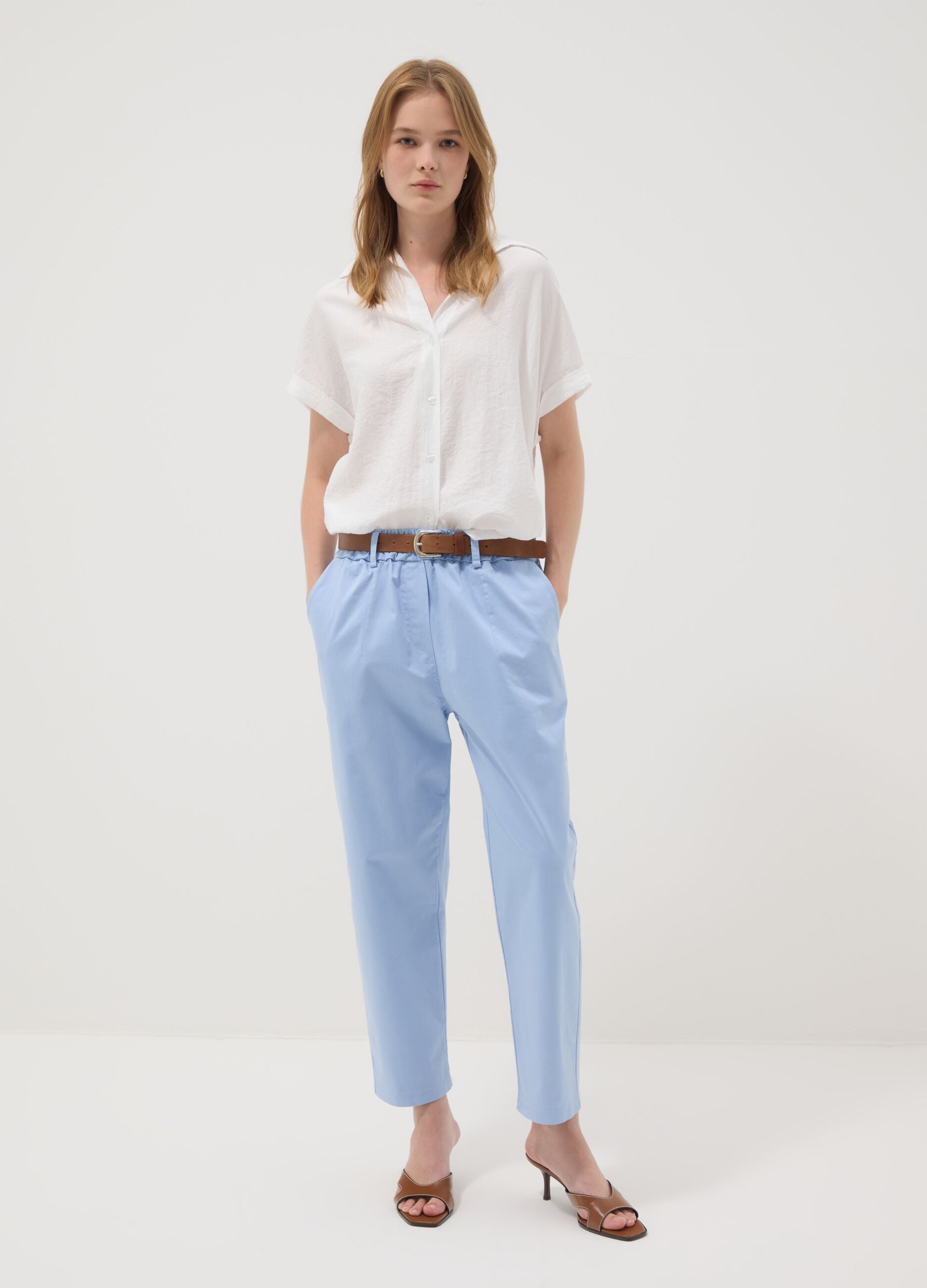 Light blue regular-fit stretch cotton trousers