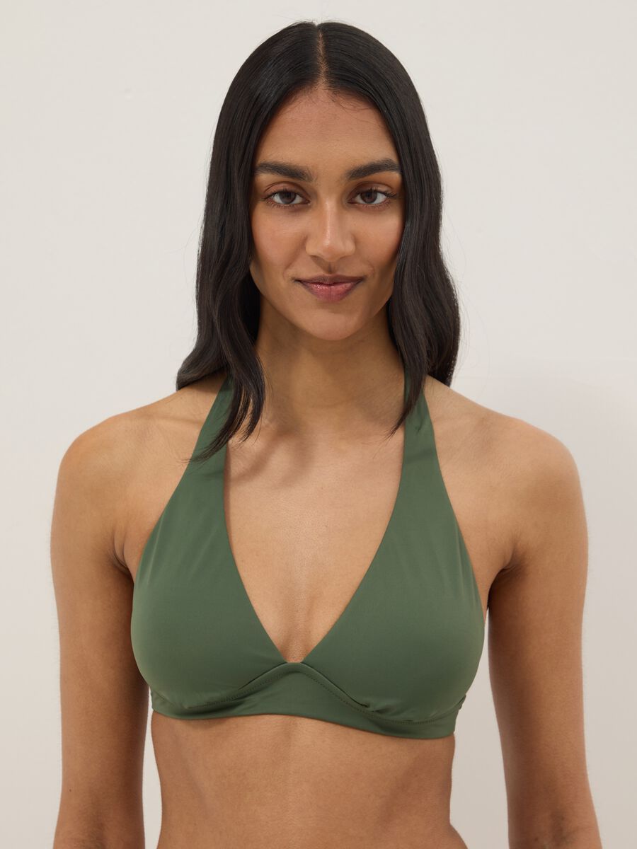 Green stretch triangle bikini top_0
