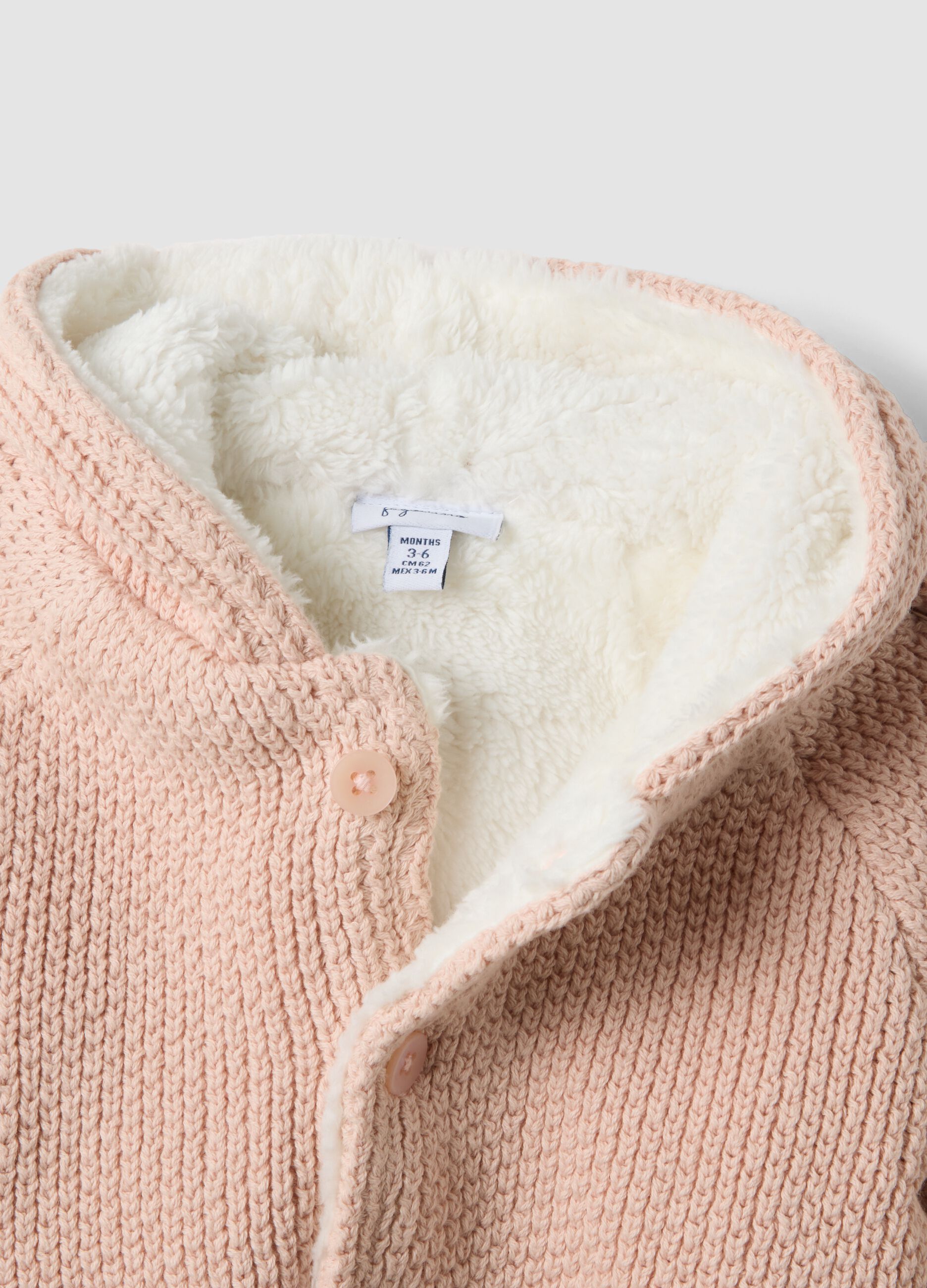 Pink organic cotton hooded jacket with teddy lining