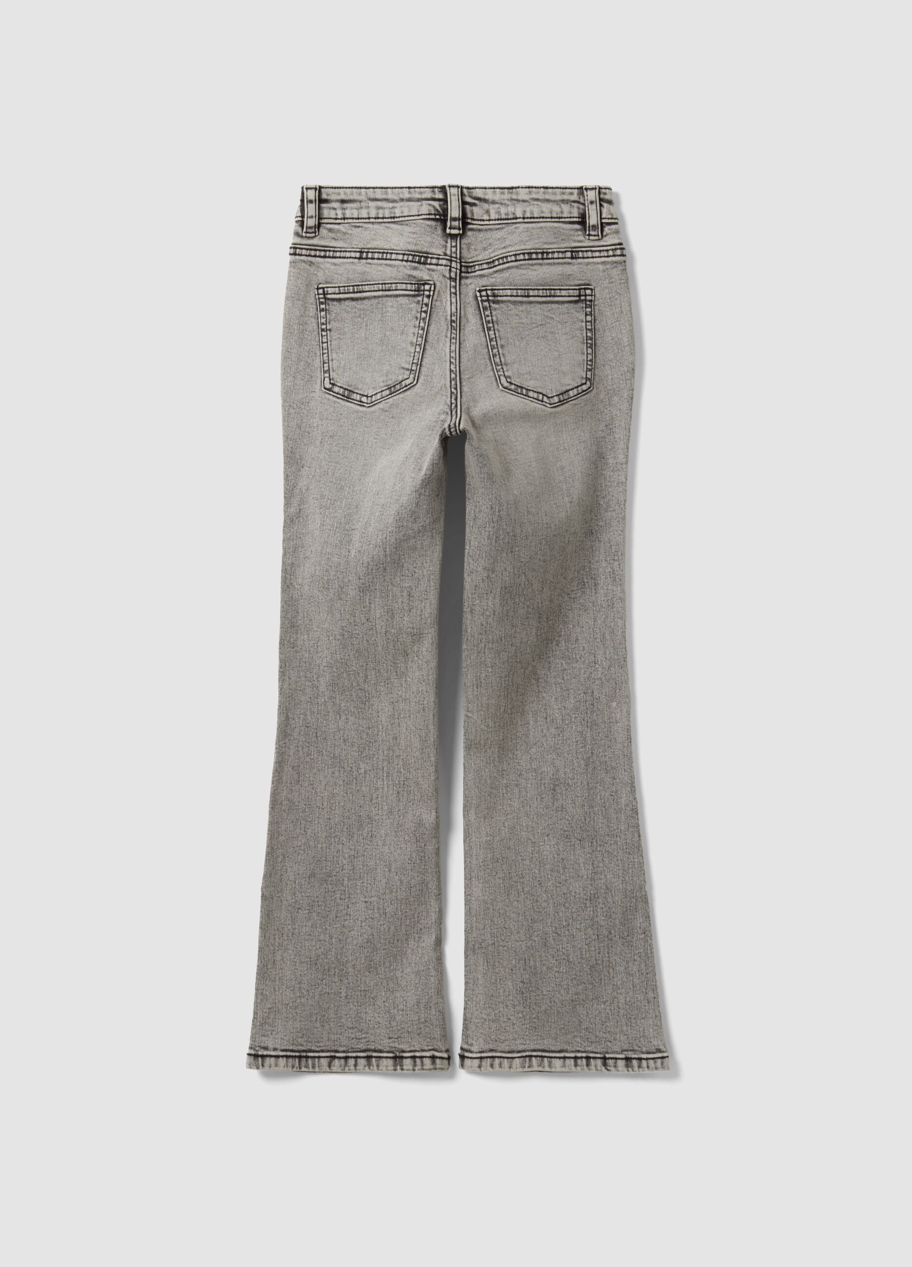 Girls&rsquo; grey flared jeans in stretch cotton