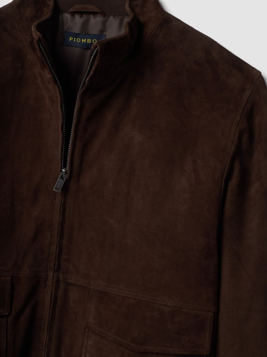 Brown genuine leather bomber jacket with zip_2