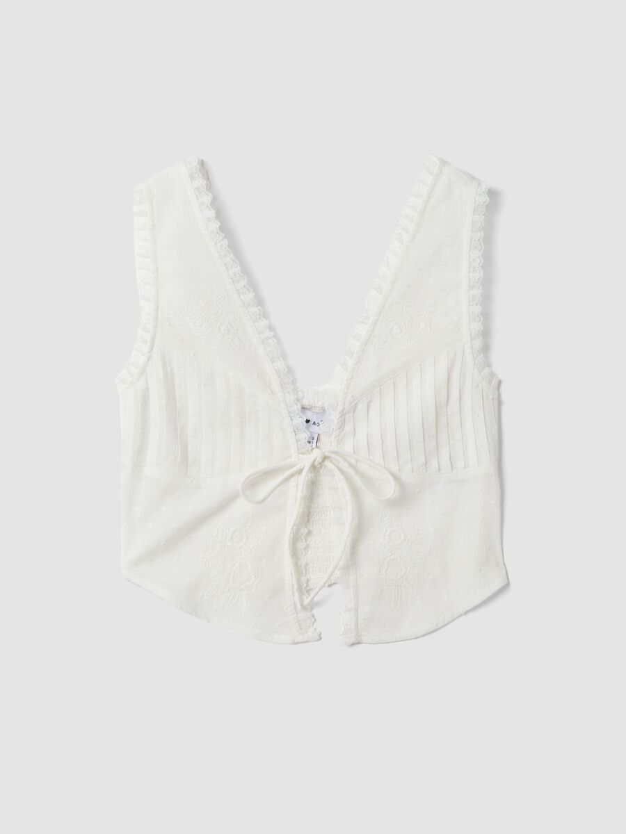 White pure cotton waistcoat with lace_4