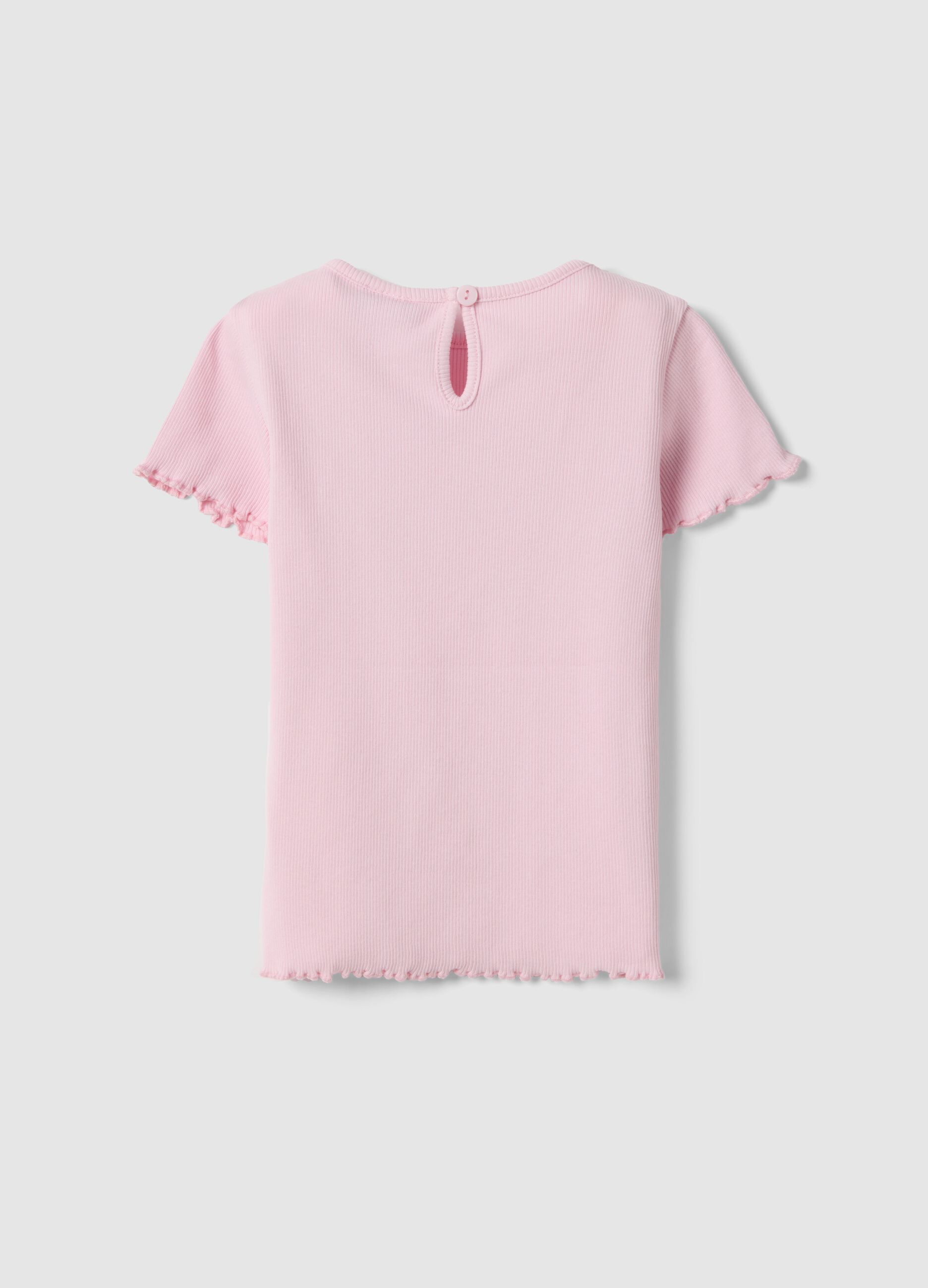 Pink Stretch Cotton T-Shirt for Girls with Designs