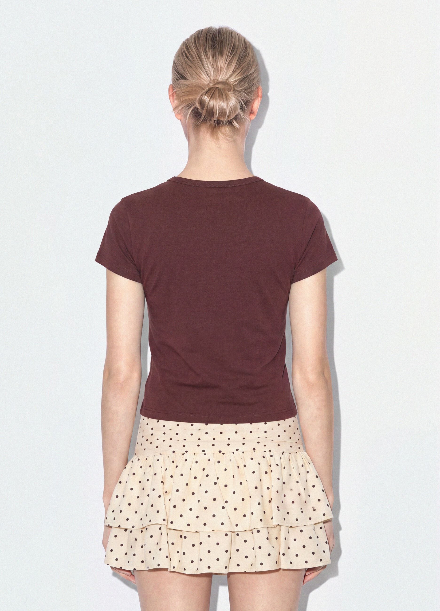 Brown fitted stretch-cotton T-shirt with rhinestone embellishments