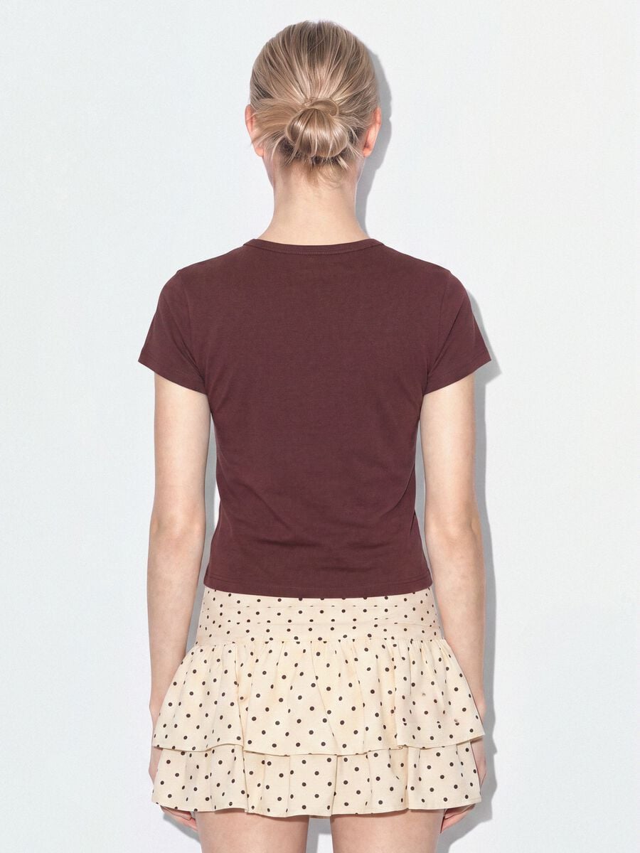 Brown fitted stretch-cotton T-shirt with rhinestone embellishments_2