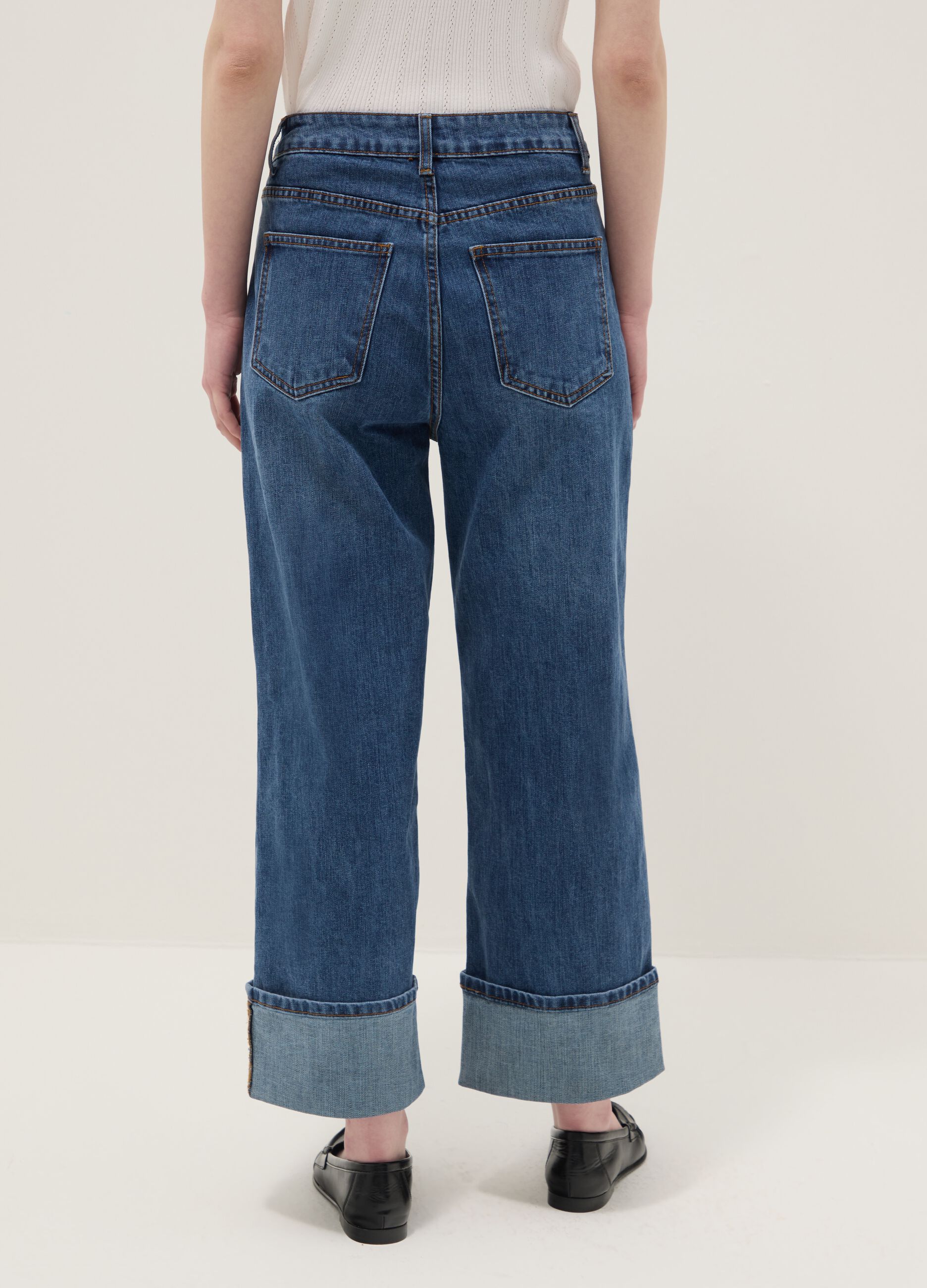 Blue regular fit cotton blend denim trousers