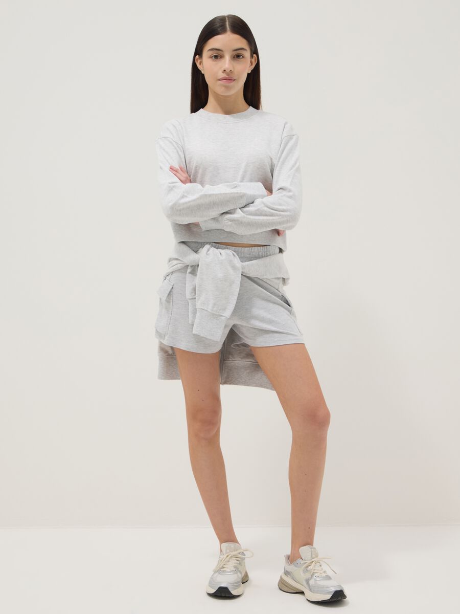 Grey cotton blend cargo shorts for girls relaxed fit_0