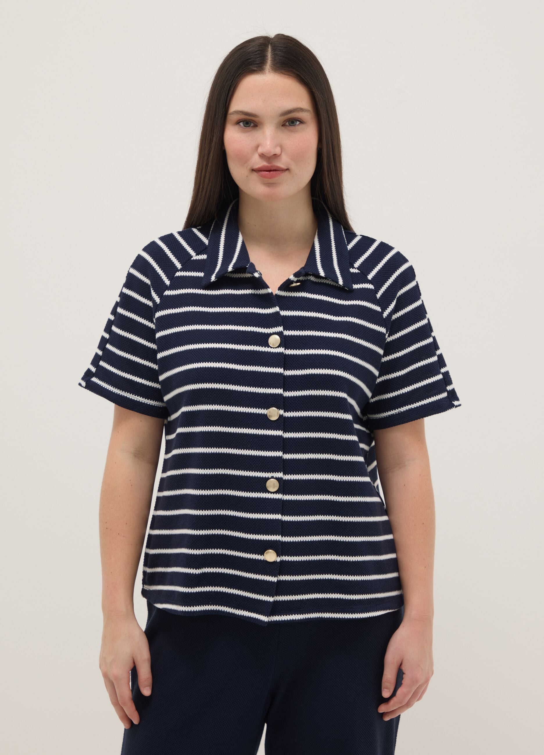 Multicolour striped cotton blend polo, regular fit