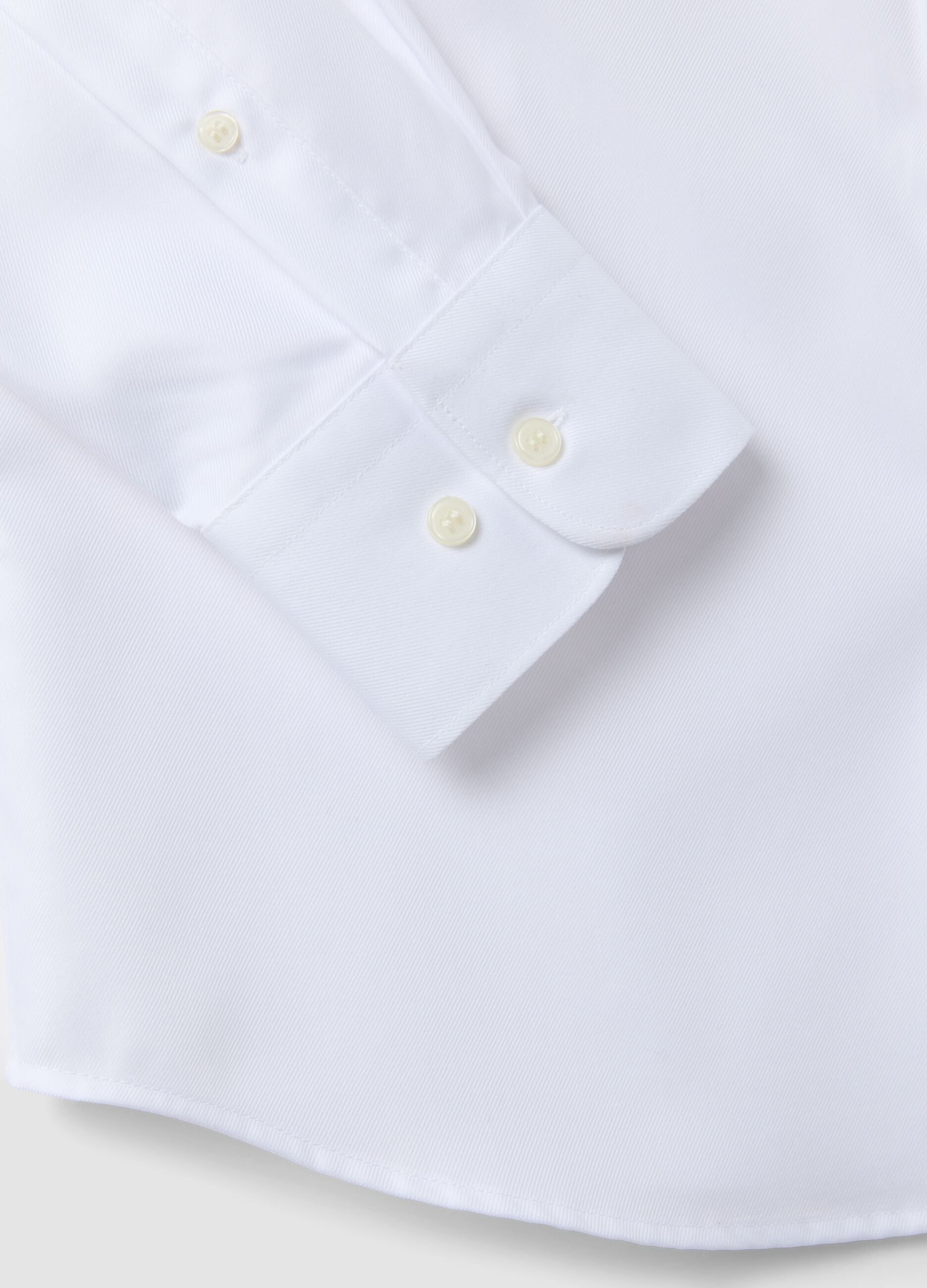 White slim-fit pure cotton twill shirt with French collar, non-iron