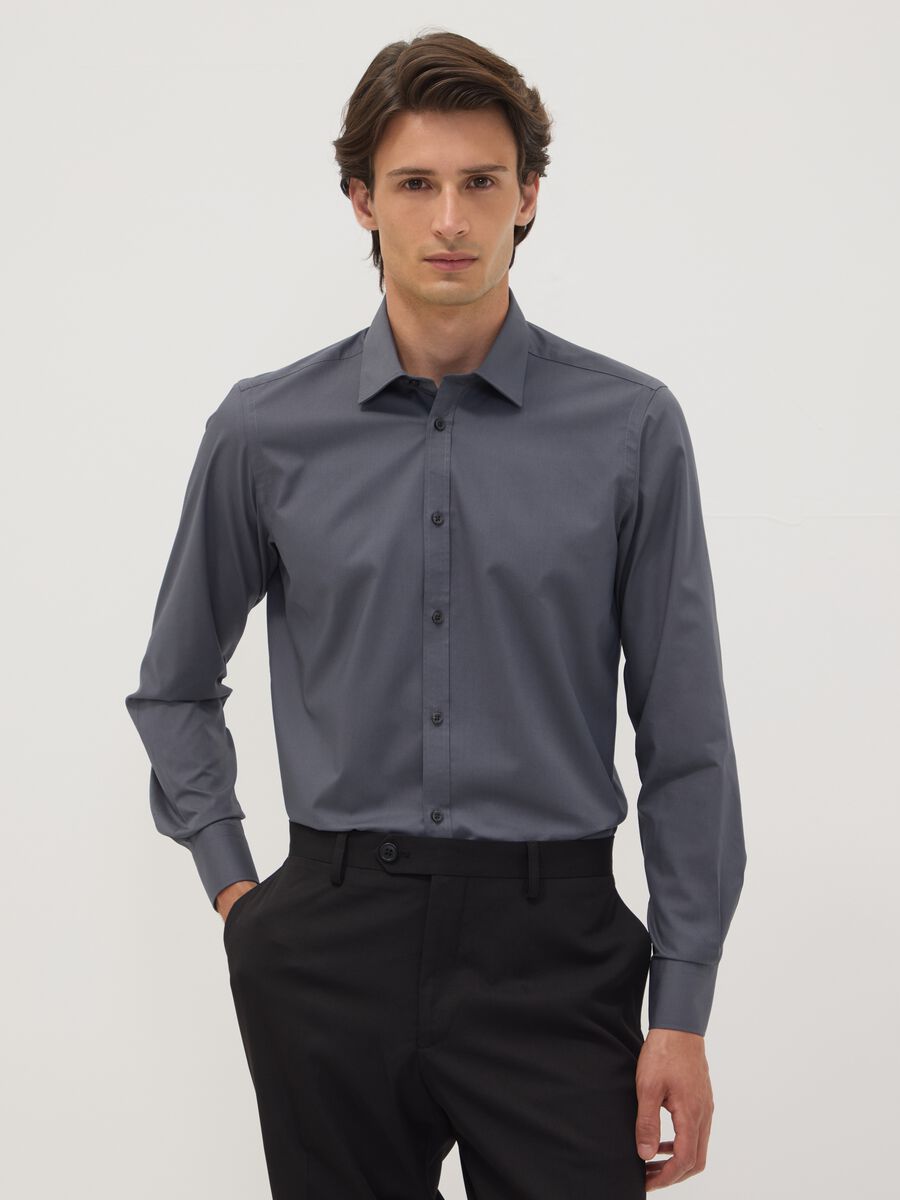 Grey slim-fit shirt with classic collar, easy-iron_0