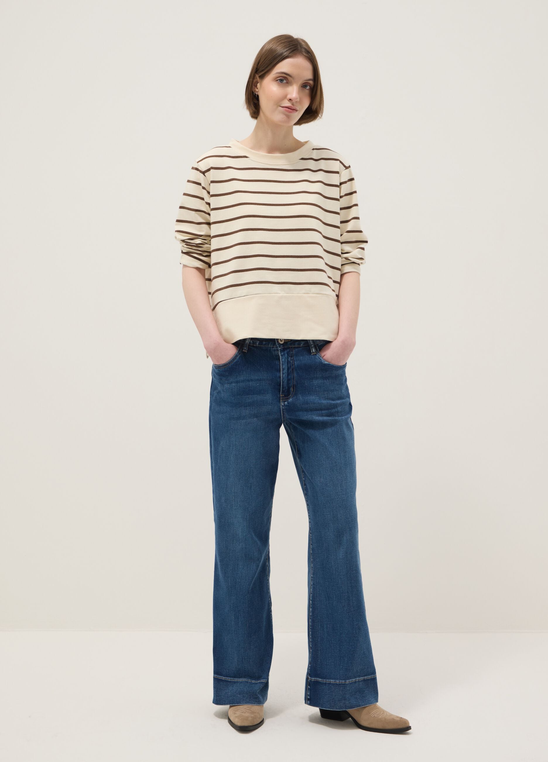 Wide-leg trousers in blue stretch cotton denim blend