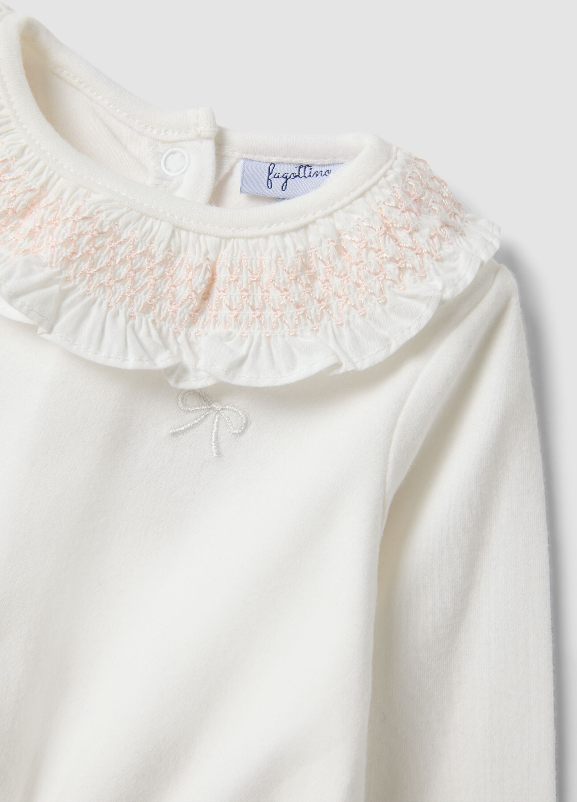 White baby girl bodysuit with pure organic cotton collar