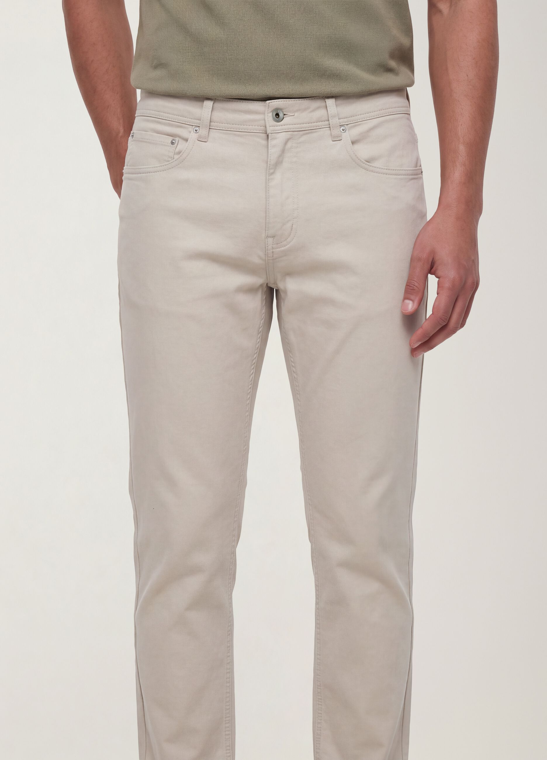 Beige slim-fit stretch cotton dobby trousers