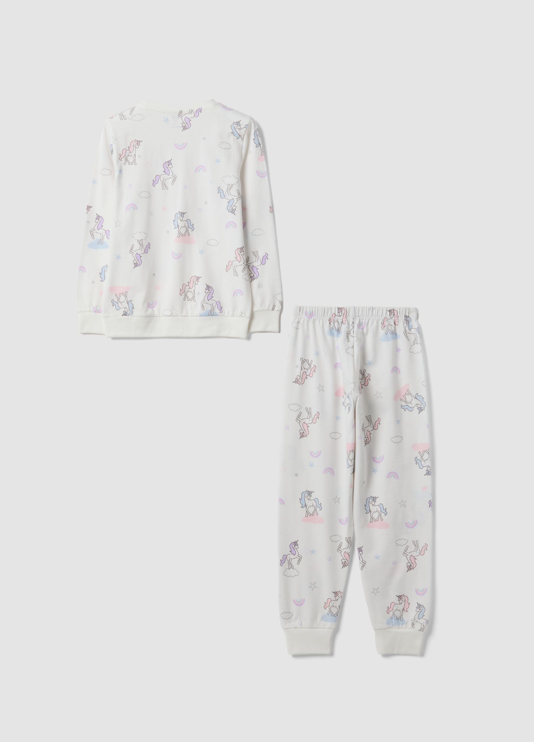 White pure organic cotton unicorn print pyjamas for girls