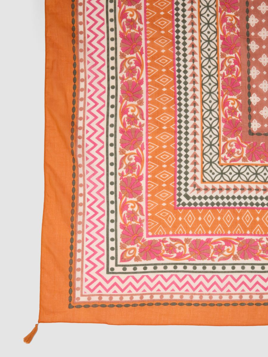 Orange pure cotton pareo with patterned print_6