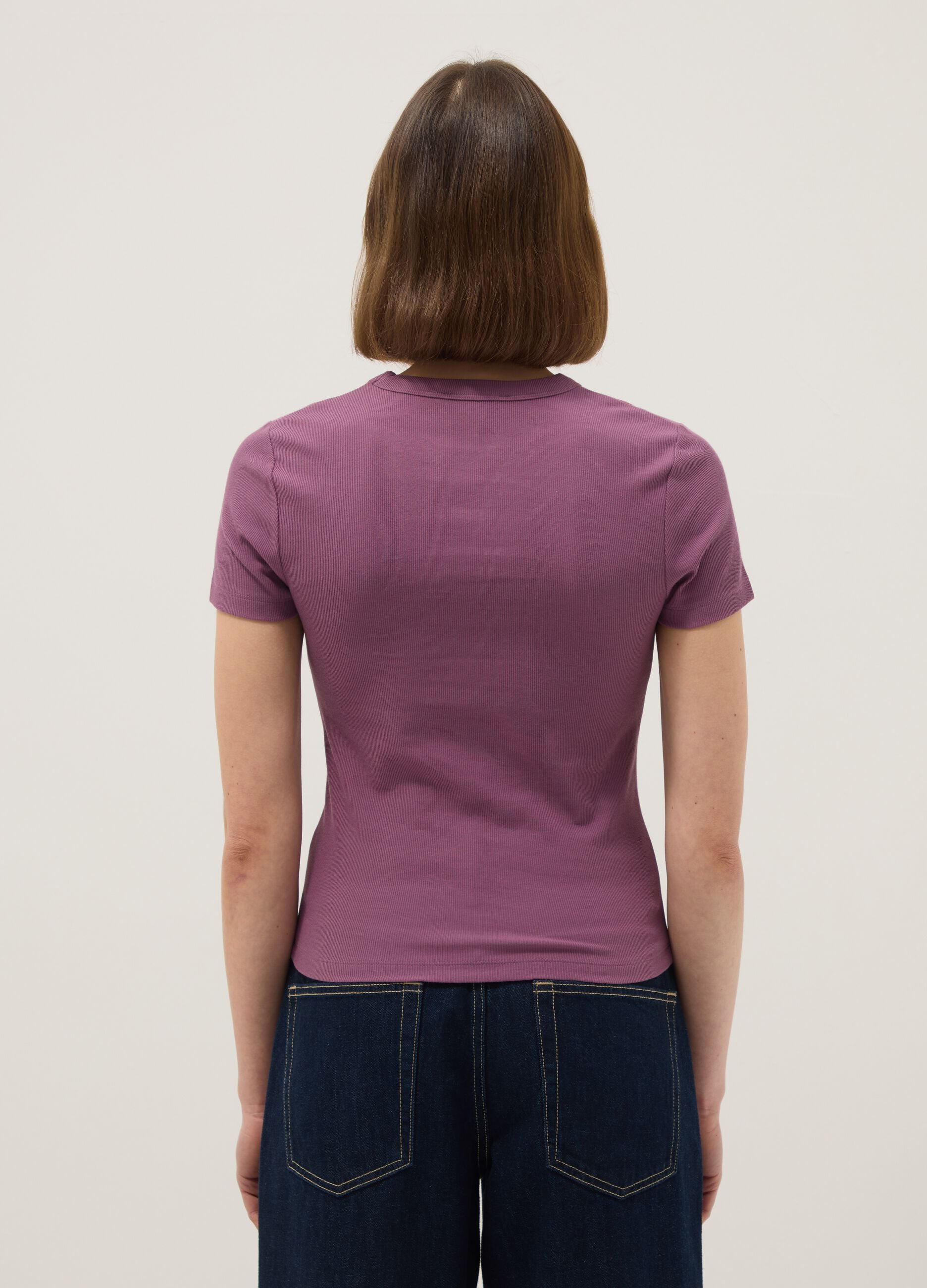 Purple fitted short-sleeve stretch cotton T-shirt