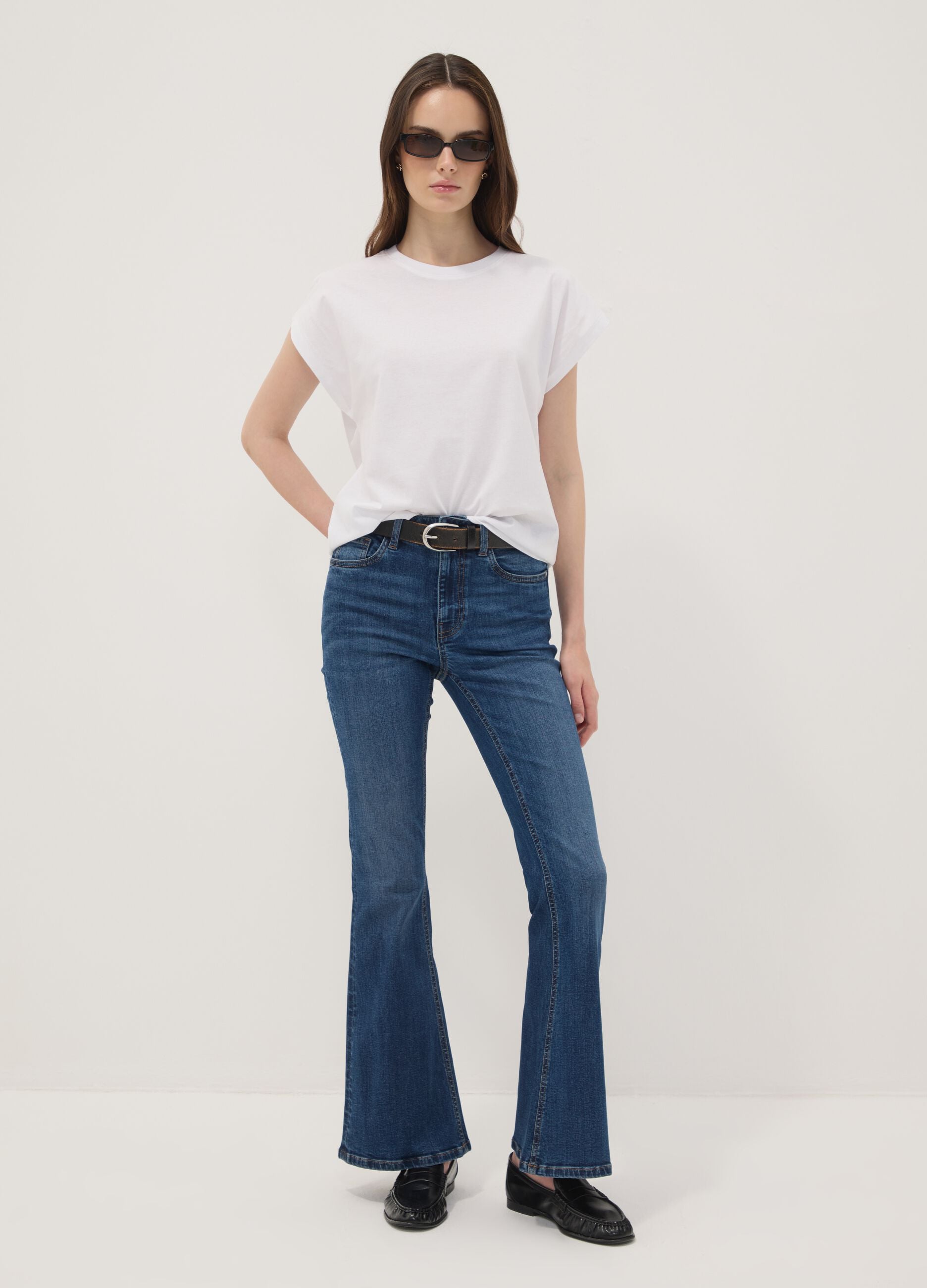 Blue stretch cotton flare jeans