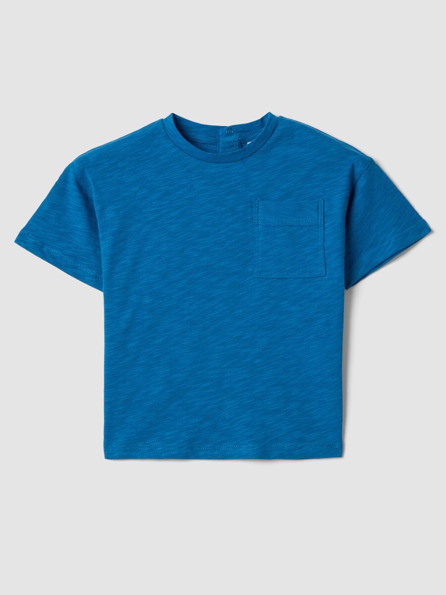 Children's regular fit pure cotton blue t-shirt with pocket_0