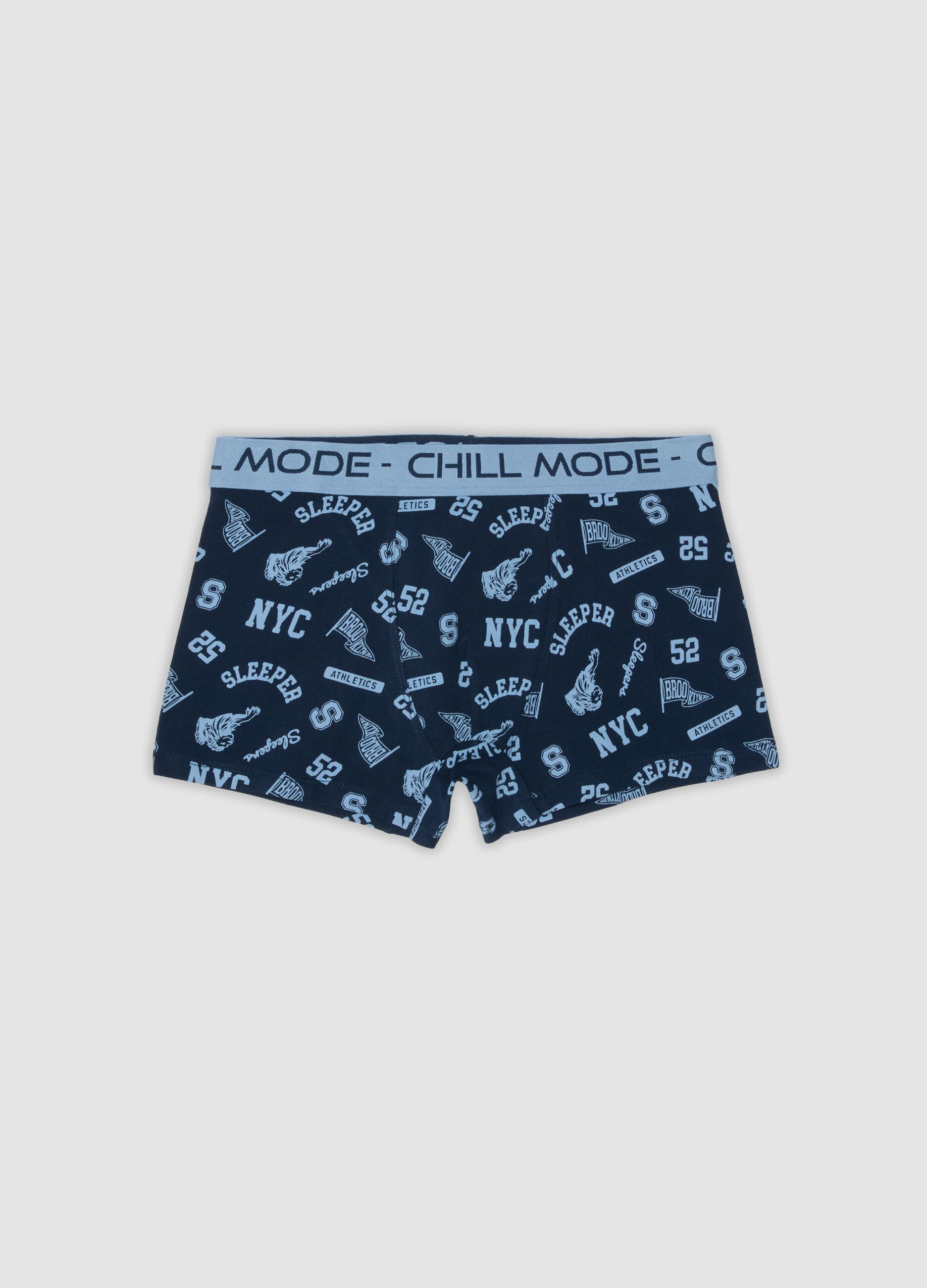 Blue midi boxer briefs in stretch organic cotton with print for boys
