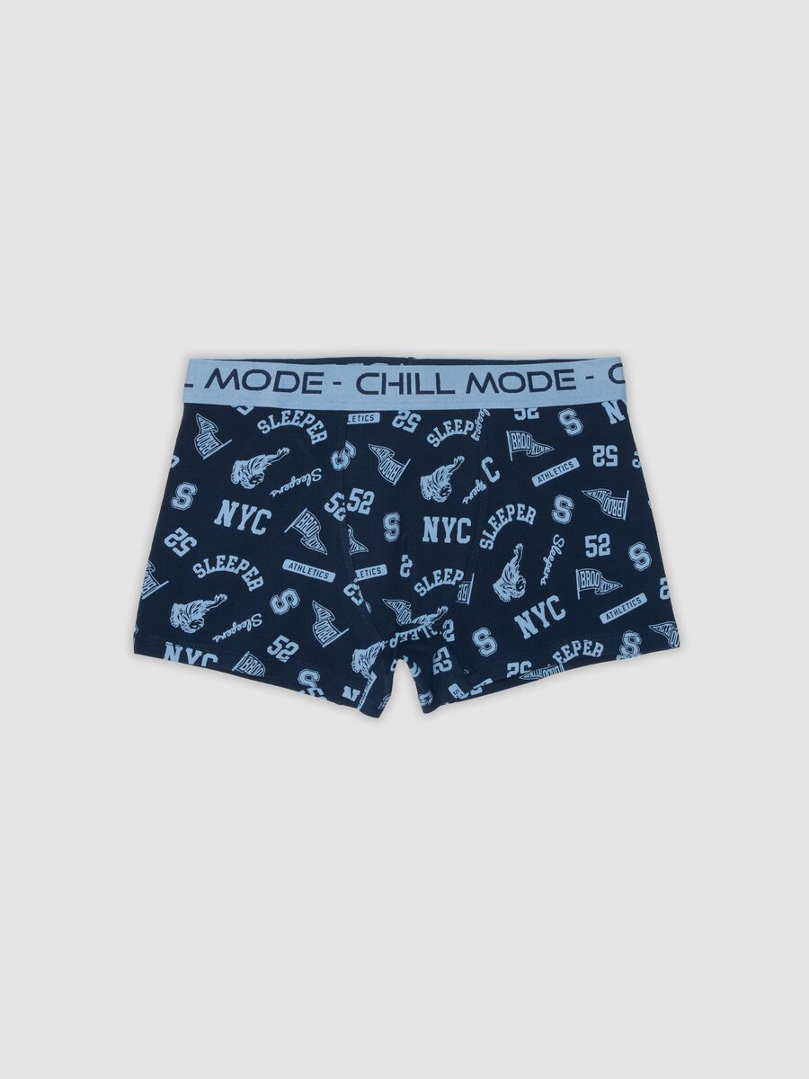 Blue midi boxer briefs in stretch organic cotton with print for boys_0