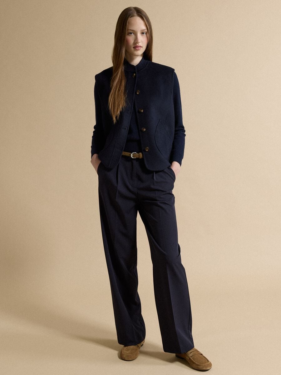 Blue wool-viscose blend gilet with patch pockets_2