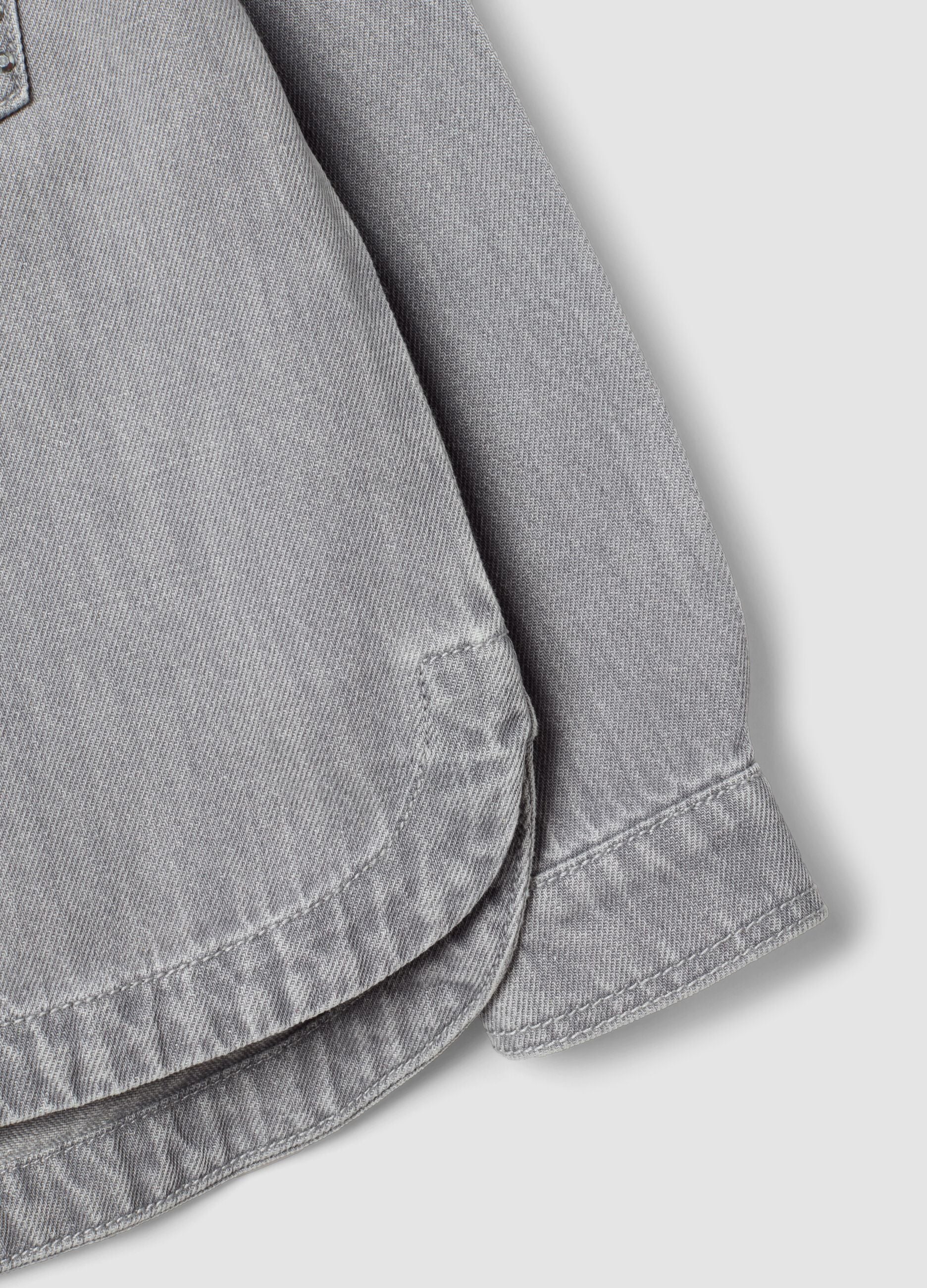 Grey oversized pure cotton shirt with studs for girls