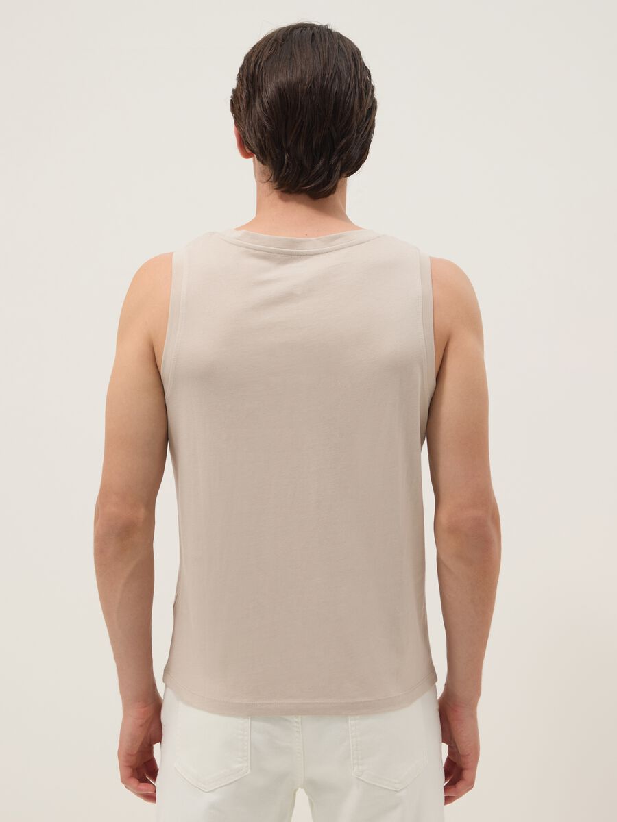 Beige crew-neck vest top in pure cotton, regular fit_3