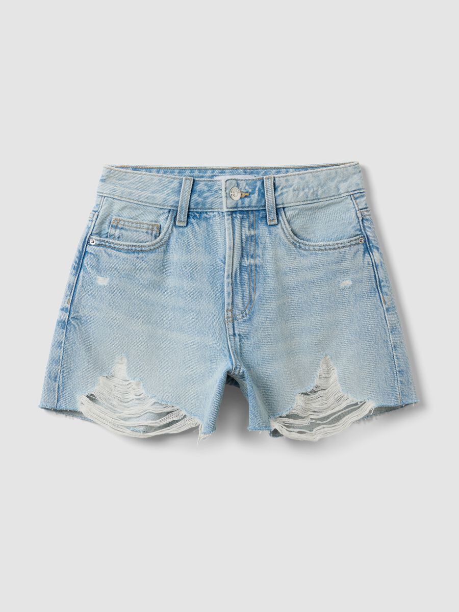 Light blue pure cotton denim shorts_4